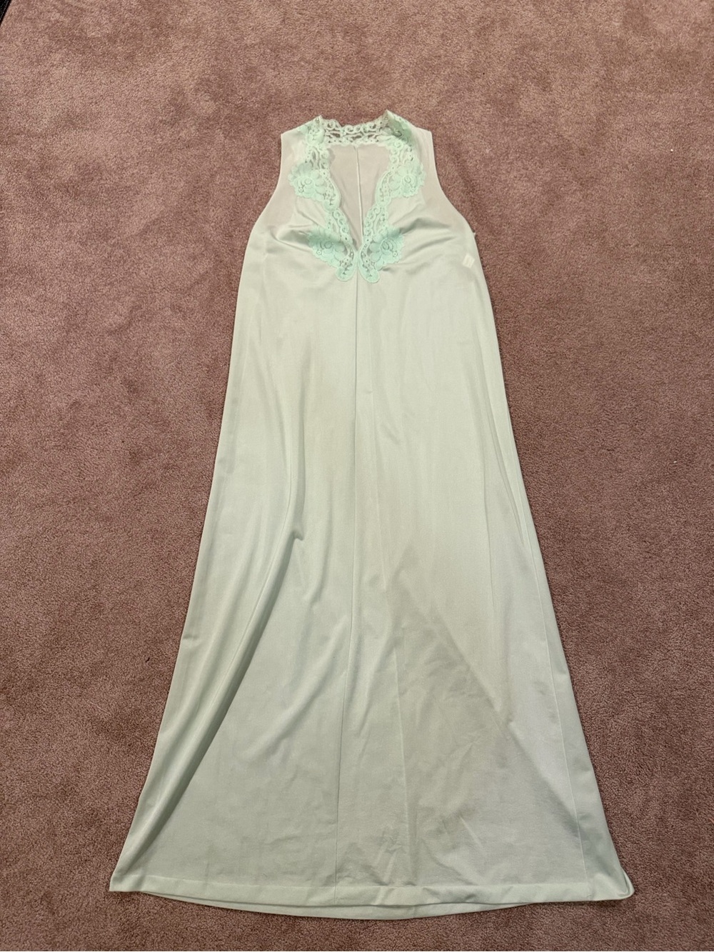 Vintage Vanity Fair Nightgown 34 Small Mint Green Nylon Tricot Lace Maxi
